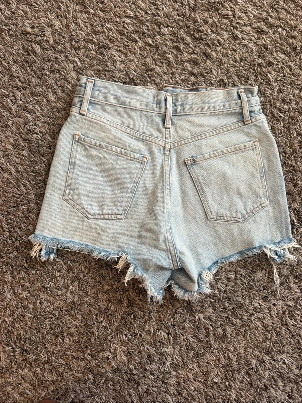 Agolde Light Blue Distressed High-Rise Denim Shorts